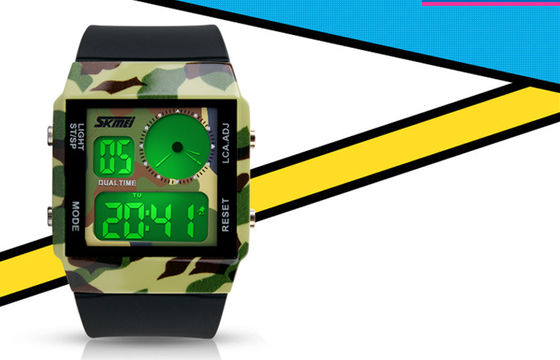 Schnalle LCD PU-3ATM analoge Uhr arbeiten Doppelzeit-Digital-Armbanduhr um